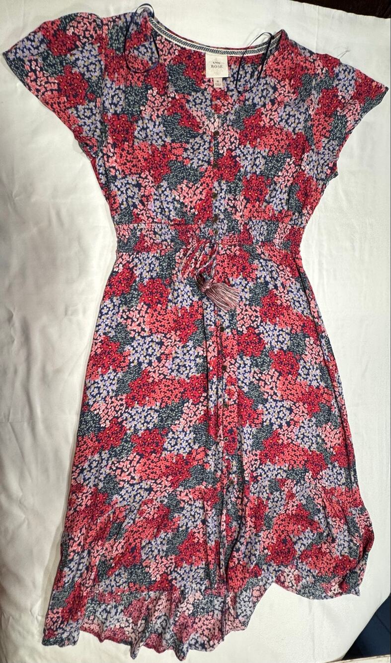 Knox Rose Women’s Medium Dress Button Front Drawstring Floral Cottagecore Boho